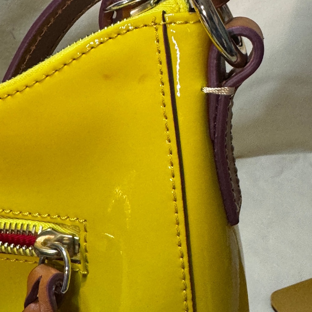 Dooney & Bourke Yellow Patent Leather Shoulder Bag Brown purple strap Kiley - Picture 12 of 16